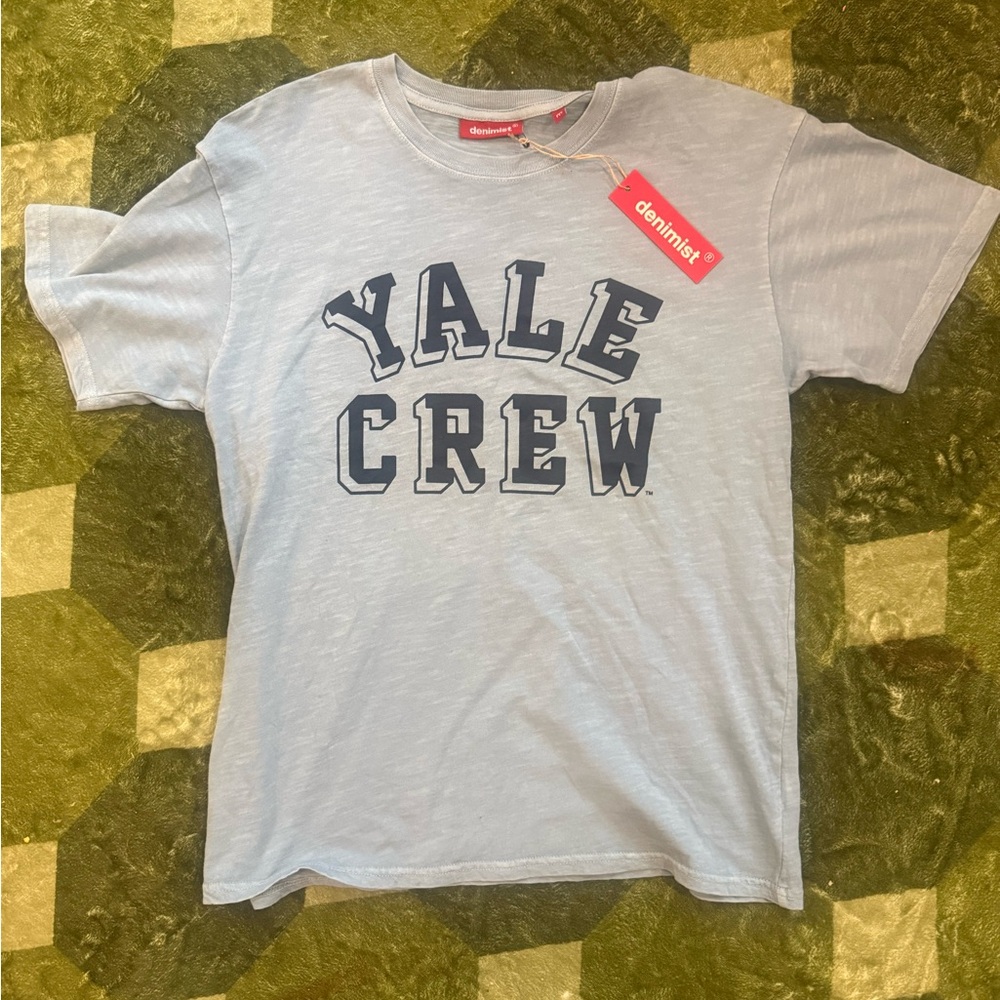 Denimist NWT Light Blue Tee with Navy Yale Crew Print
